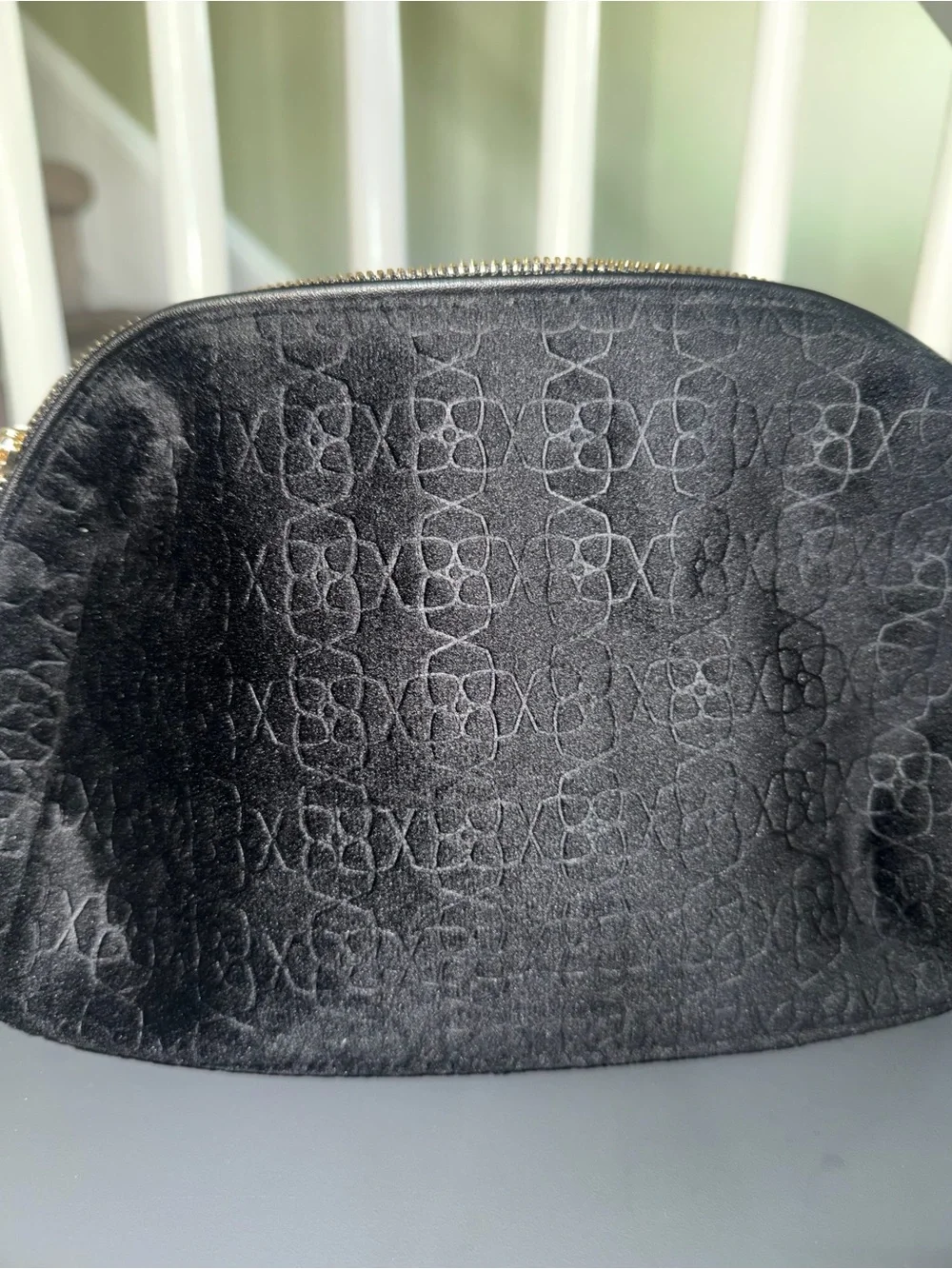 Kendra Scott Black Velvet Signature Monogram Cosmetic Pouch with Gold Logo
